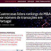 Cuatrecasas lidera rankings de M&A por nmero de transaes em Portugal